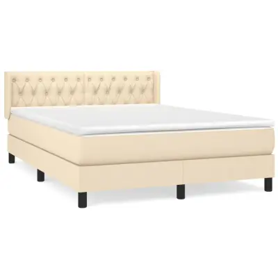 vidaXL Box spring postelja z vzmetnico krem 140x190 cm blago