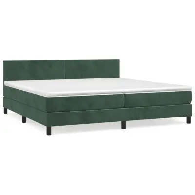 vidaXL Box spring postelja z vzmetnico temno zelena 200x200 cm žamet