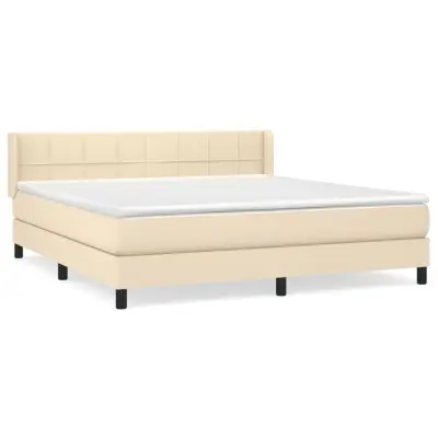 vidaXL Box spring postelja z vzmetnico krem 180x200 cm blago