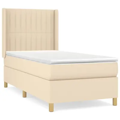 vidaXL Box spring postelja z vzmetnico krem 90x200 cm blago