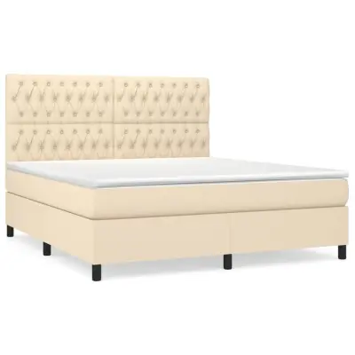 vidaXL Box spring postelja z vzmetnico krem 180x200 cm blago