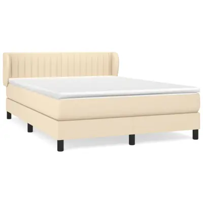 vidaXL Box spring postelja z vzmetnico krem 140x190 cm blago