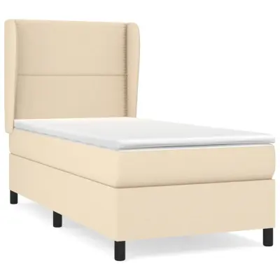 vidaXL Box spring postelja z vzmetnico krem 90x190 cm blago