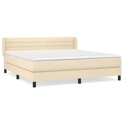 vidaXL Box spring postelja z vzmetnico krem 160x200 cm blago