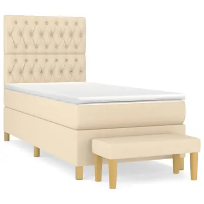 vidaXL Box spring postelja z vzmetnico krem 90x200 cm blago