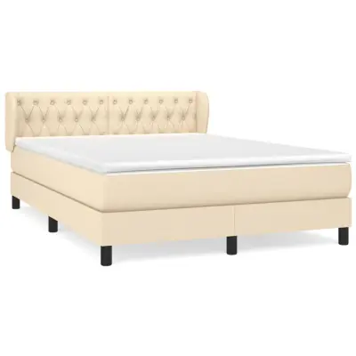 vidaXL Box spring postelja z vzmetnico krem 140x190 cm blago