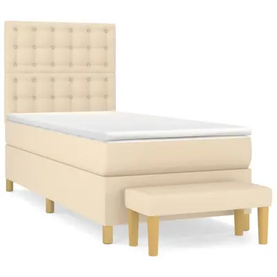 vidaXL Box spring postelja z vzmetnico krem 90x200 cm blago