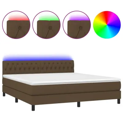 vidaXL Box spring postelja z vzmetnico LED temno rjava 180x200cm blago