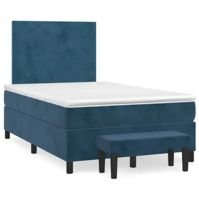 vidaXL Box spring postelja z vzmetnico temno modra 120x200 cm žamet