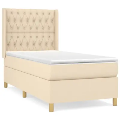 vidaXL Box spring postelja z vzmetnico krem 90x200 cm blago
