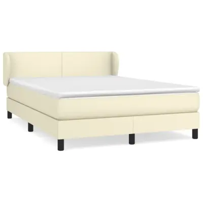 vidaXL Box spring postelja z vzmetnico krem 140x190 cm umetno usnje