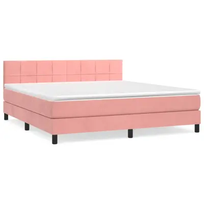 vidaXL Box spring postelja z vzmetnico roza 180x200 cm žamet