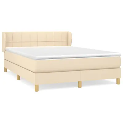 vidaXL Box spring postelja z vzmetnico krem 140x190 cm blago