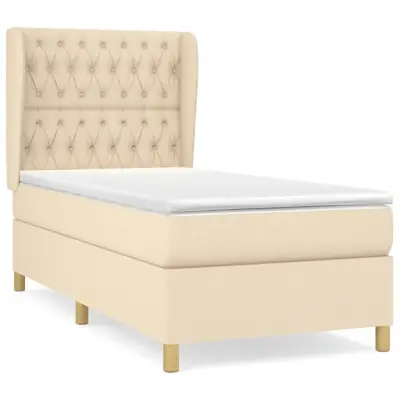 vidaXL Box spring postelja z vzmetnico krem 90x200 cm blago