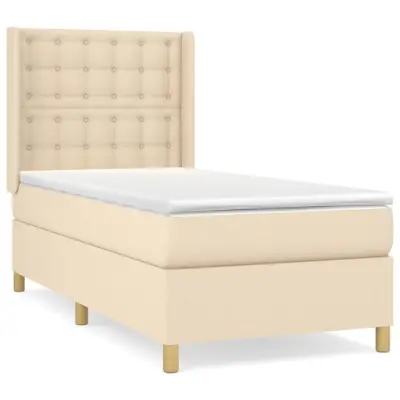 vidaXL Box spring postelja z vzmetnico krem 100x200 cm blago