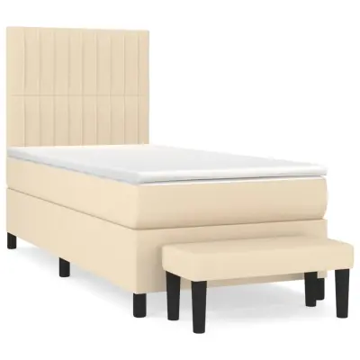 vidaXL Box spring postelja z vzmetnico krem 80x200 cm blago