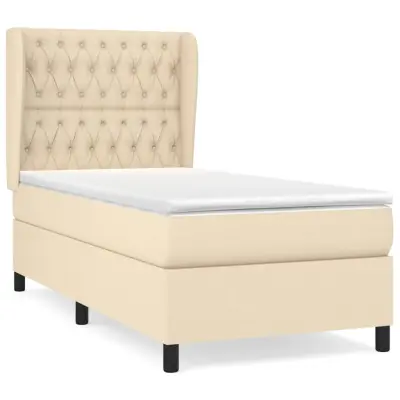 vidaXL Box spring postelja z vzmetnico krem 90x200 cm blago