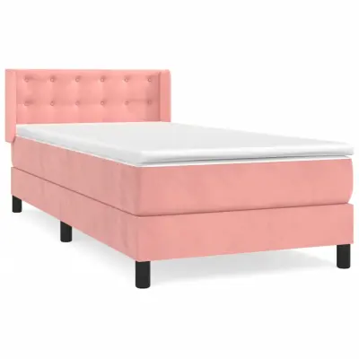 vidaXL Box spring postelja z vzmetnico roza 90x190 cm žamet