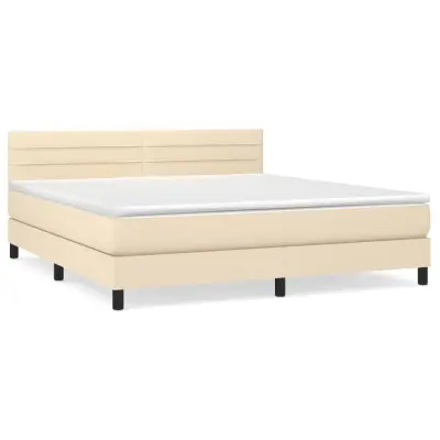 vidaXL Box spring postelja z vzmetnico krem 180x200 cm blago