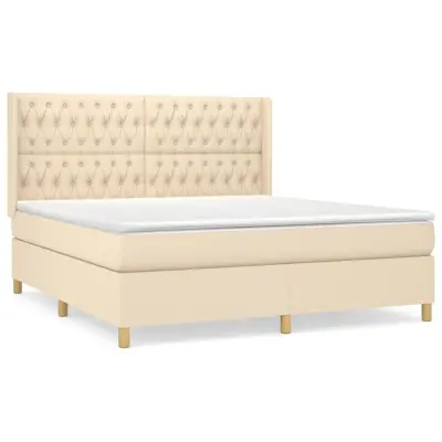 vidaXL Box spring postelja z vzmetnico krem 180x200 cm blago