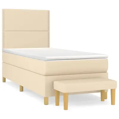 vidaXL Box spring postelja z vzmetnico krem 90x190 cm blago