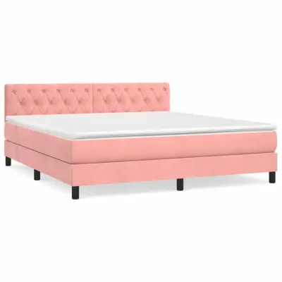 vidaXL Box spring postelja z vzmetnico roza 160x200 cm žamet