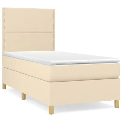vidaXL Box spring postelja z vzmetnico krem 90x200 cm blago
