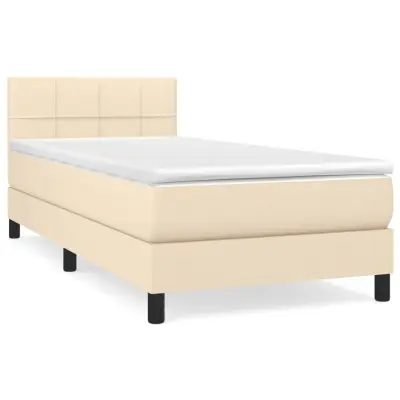 vidaXL Box spring postelja z vzmetnico krem 90x200 cm blago