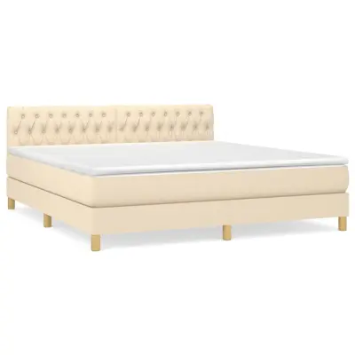 vidaXL Box spring postelja z vzmetnico krem 180x200 cm blago