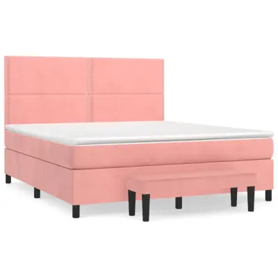 vidaXL Box spring postelja z vzmetnico roza 160x200 cm žamet