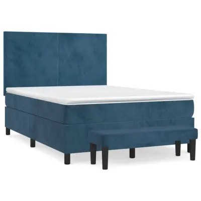 vidaXL Box spring postelja z vzmetnico temno modra 140x200 cm žamet