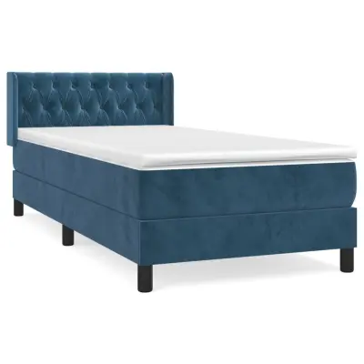 vidaXL Box spring postelja z vzmetnico temno modra 90x200 cm žamet