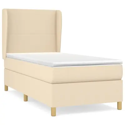 vidaXL Box spring postelja z vzmetnico krem 100x200 cm blago