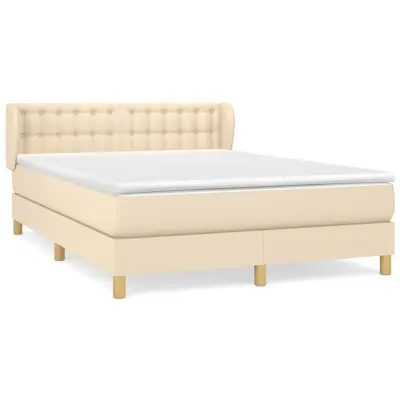 vidaXL Box spring postelja z vzmetnico krem 140x190 cm blago