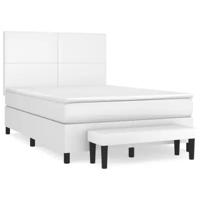 vidaXL Box spring postelja z vzmetnico bel 140x190 cm umetno usnje