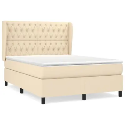 vidaXL Box spring postelja z vzmetnico krem 140x190 cm blago
