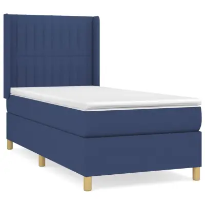 vidaXL Box spring postelja z vzmetnico moder 90x190 cm blago