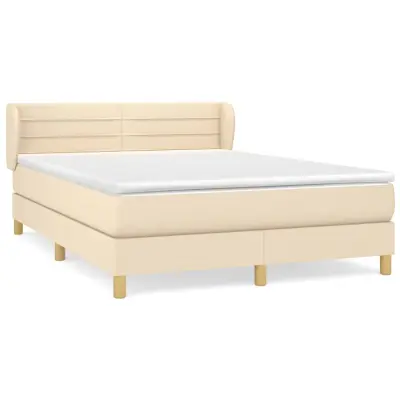 vidaXL Box spring postelja z vzmetnico krem 140x190 cm blago