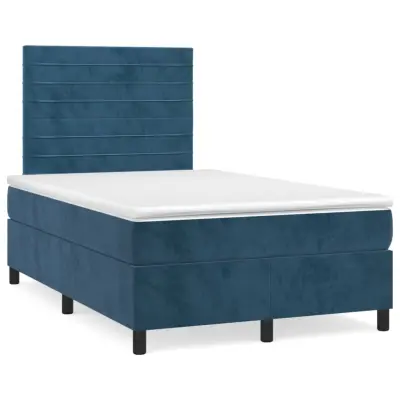 vidaXL Box spring postelja z vzmetnico temno modra 120x200 cm žamet