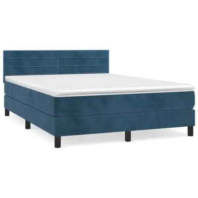 vidaXL Box spring postelja z vzmetnico temno modra 140x190cm žamet