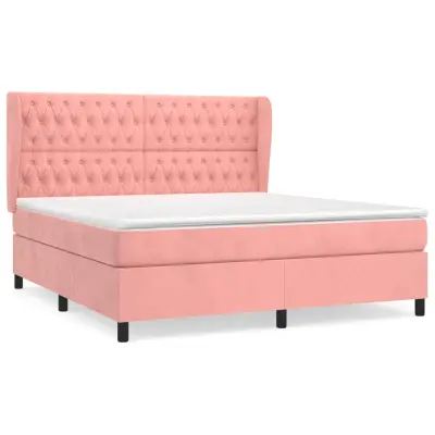 vidaXL Box spring postelja z vzmetnico roza 160x200 cm žamet