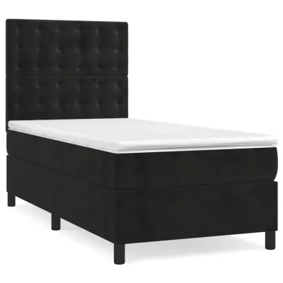 vidaXL Box spring postelja z vzmetnico črn 90x190 cm žamet