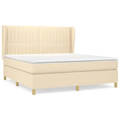 vidaXL Box spring postelja z vzmetnico krem 160x200 cm blago