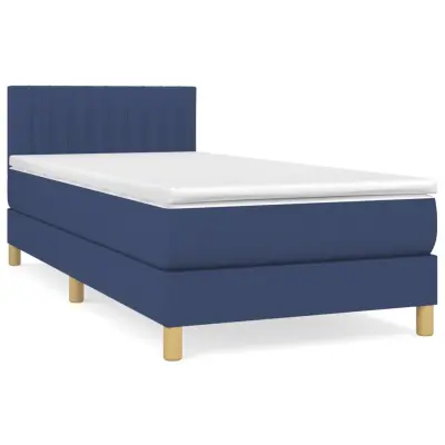 vidaXL Box spring postelja z vzmetnico moder 90x200 cm blago