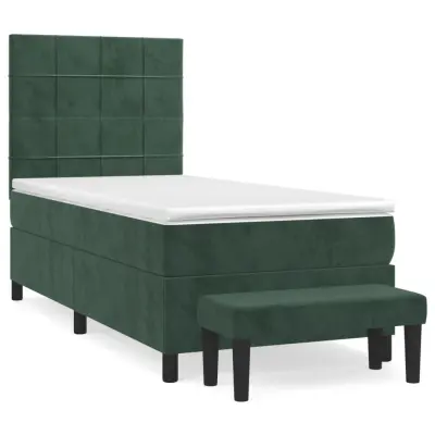 vidaXL Box spring postelja z vzmetnico temno zelena 90x200 cm žamet