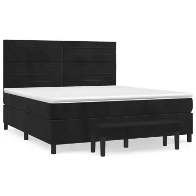 vidaXL Box spring postelja z vzmetnico črna 180x200 cm žamet