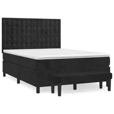 vidaXL Box spring postelja z vzmetnico črna 140x200 cm žamet
