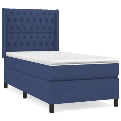 vidaXL Box spring postelja z vzmetnico moder 90x200 cm blago