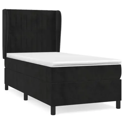 vidaXL Box spring postelja z vzmetnico črn 90x190 cm žamet