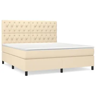 vidaXL Box spring postelja z vzmetnico krem 160x200 cm blago